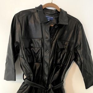 Black faux leather jumpsuit